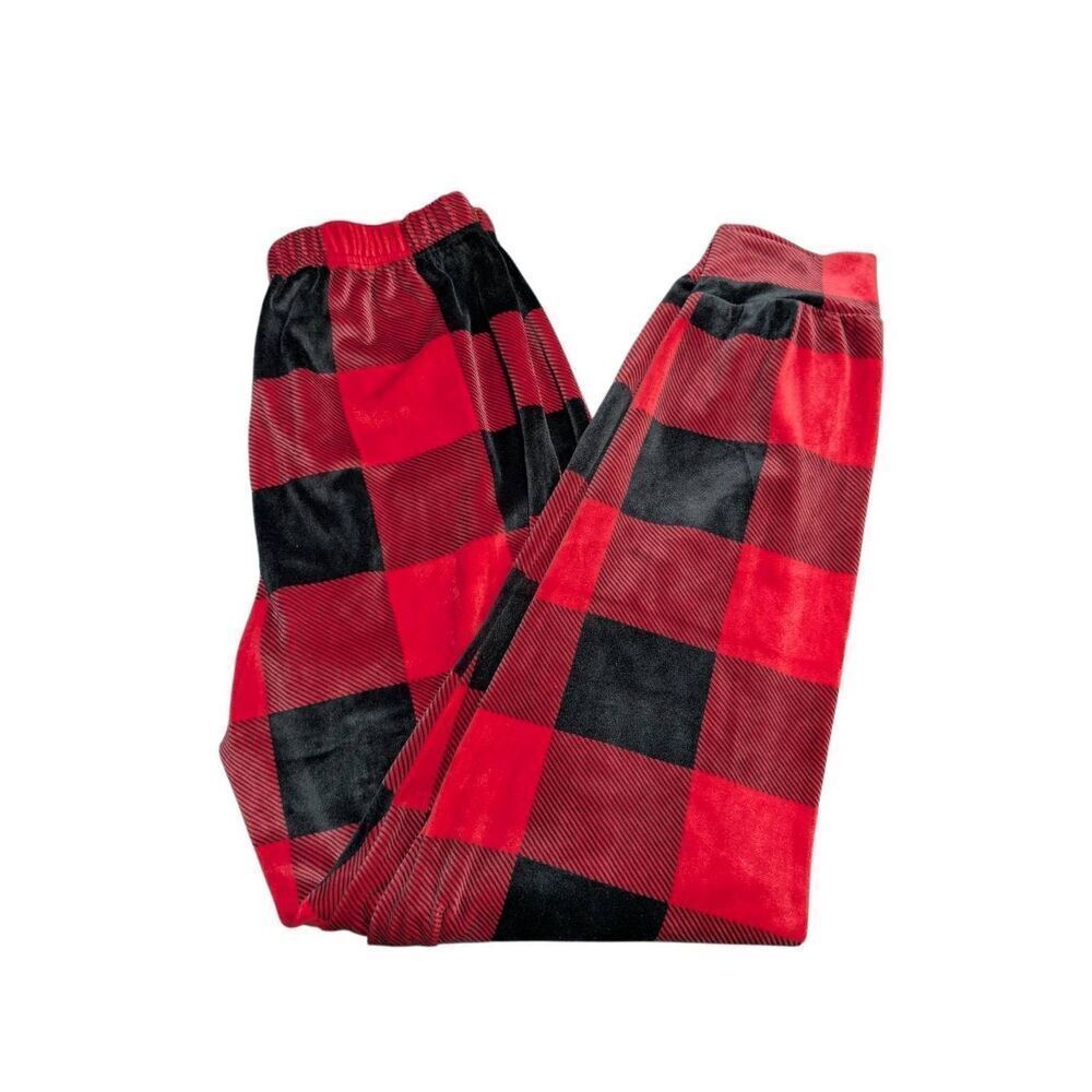 Weekend Edition Women's Velour Jogger Red Buffalo Plaid Pattern Women's Small